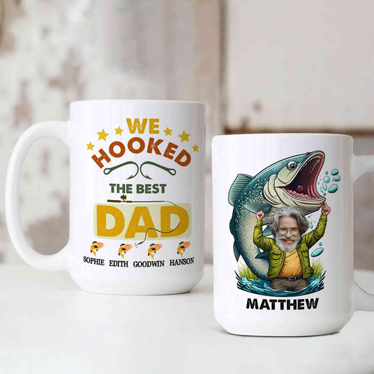 Personalized Fishing Dad Mug, We Hooked The Best Dad Mug, Fishing Mug, Fathers Day Gift, Custom Face Mug, Fishing Gift, Fisherman Gift, Gift For Dad