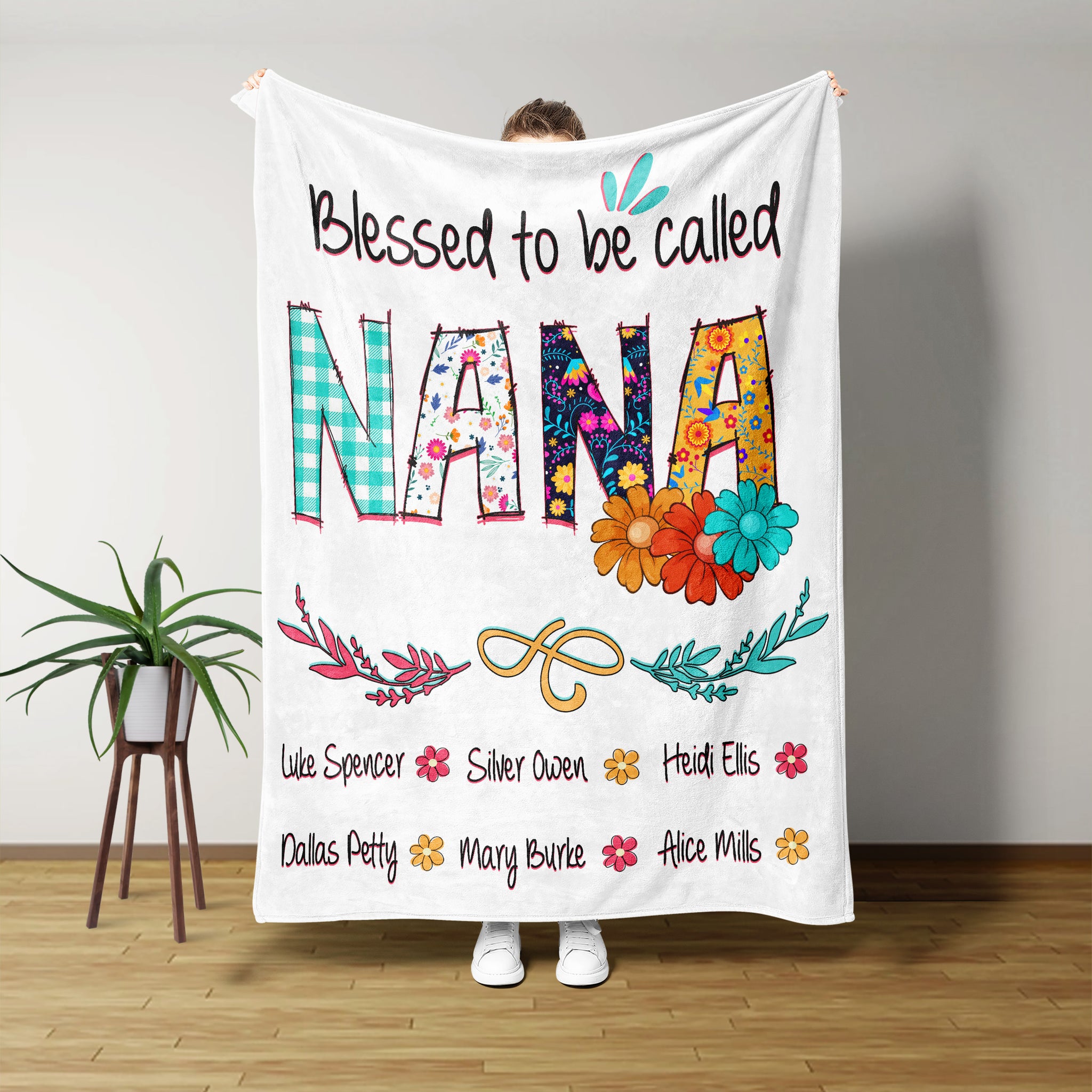 Blessed To Called Nana Blanket, Grandma Blanket, Flower Blanket, Family Blanket, Custom Name Blanket