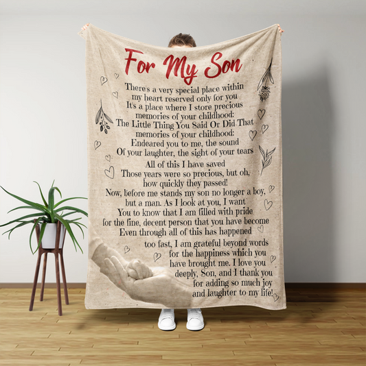 Blanket For My Son, Hand Blanket, Son Blanket, Family Blanket, Gift Blanket For Son, Custom Name Blanket