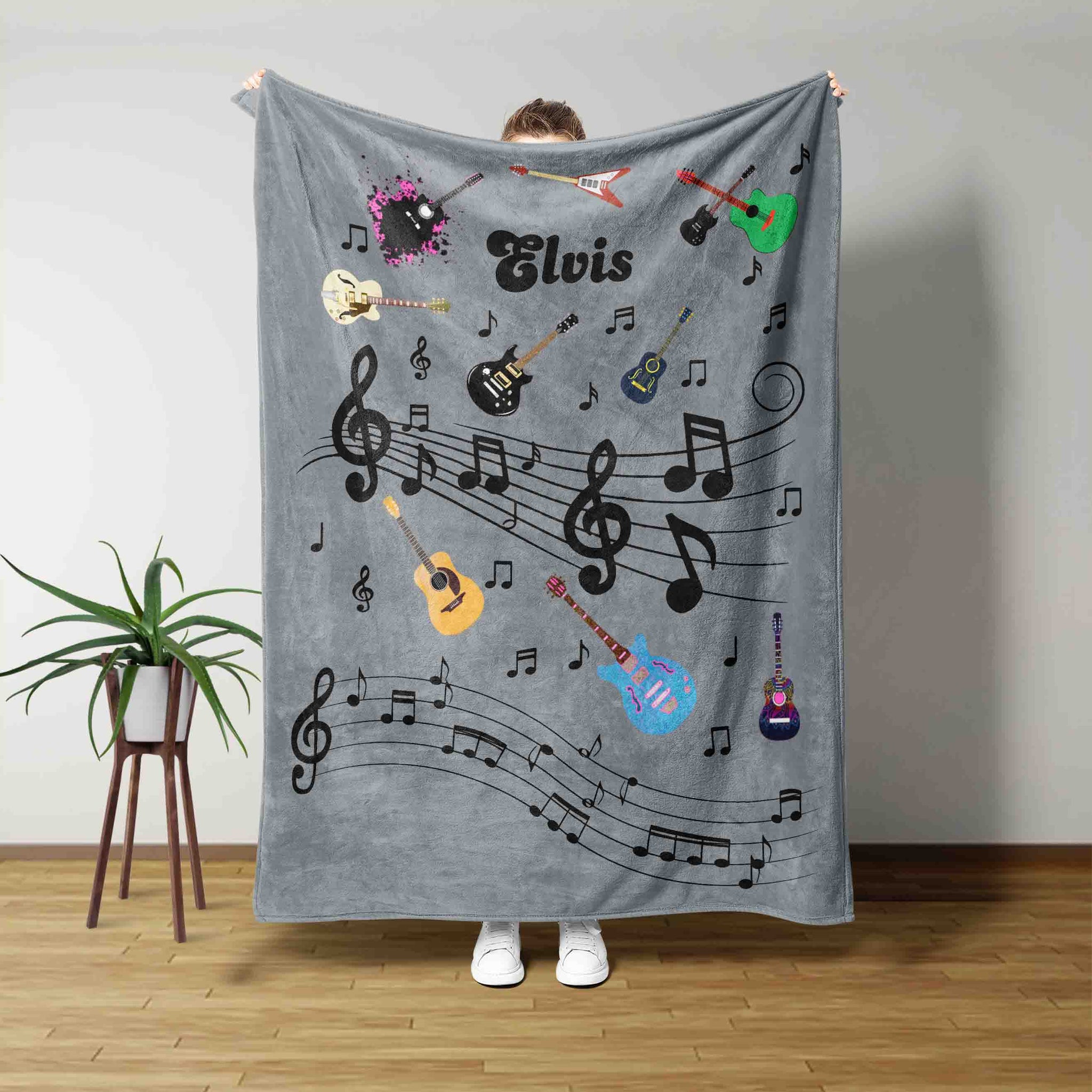 Personalized Name Blanket, Music note Blanket, Sheet Music On Blanket, Musical Instrument Blanket, Best Gift Blanket