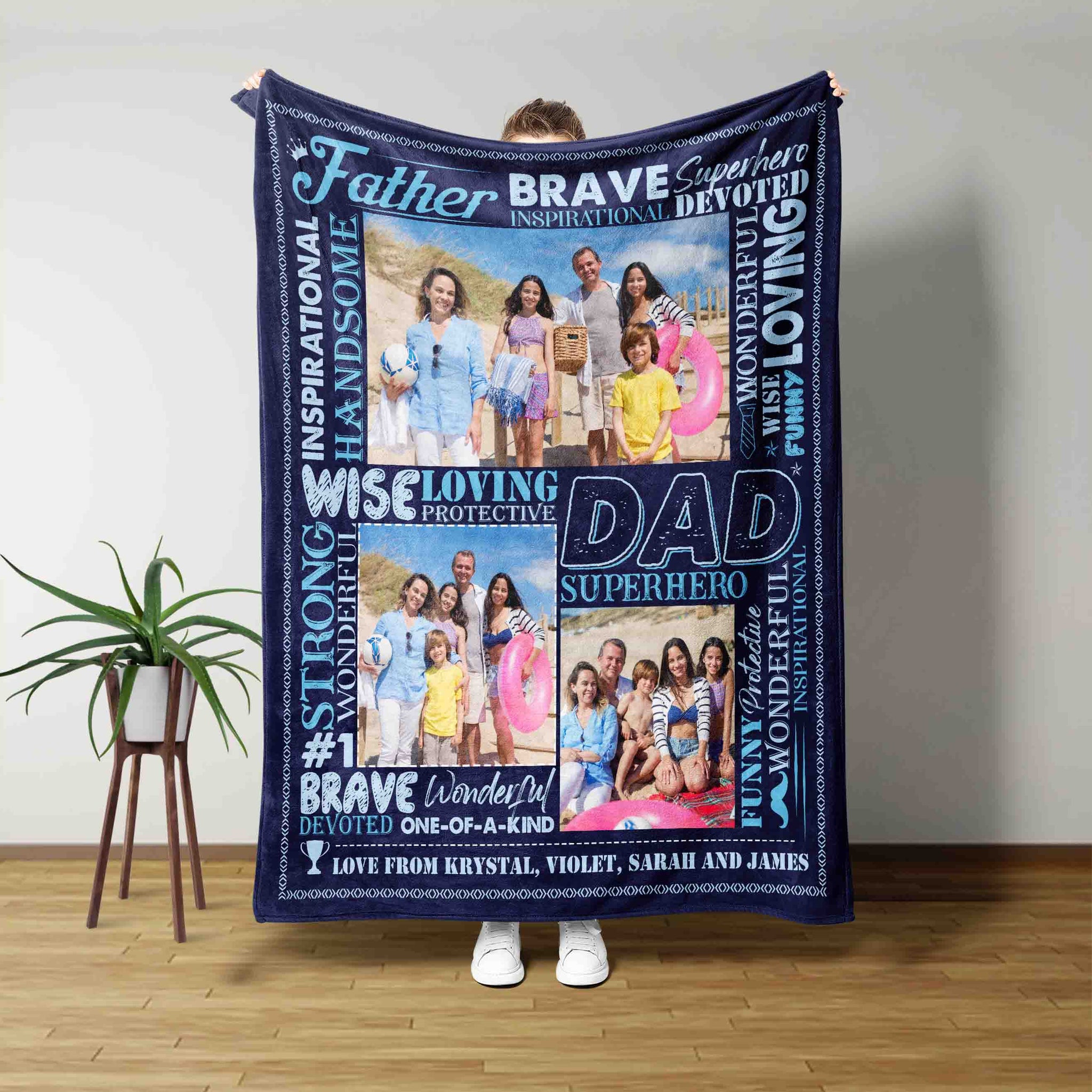 Father's Day Blanket, Superhero Blanket, Best Gift Blanket For Father, Custom Photo Blanket, Custom Name Blanket