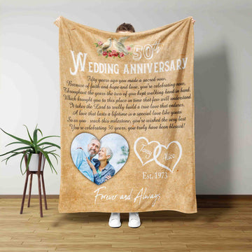 Personalized Wedding Anniversary Blanket, Wedding Anniversary Blanket, Family Blanket, Custom Image Blanket, Custom Name Blanket, Best Gift Blanket For Couple