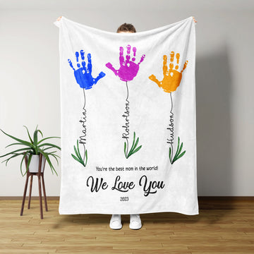 You Are Best Mom In The World Blanket, Mother Blanket, Colorful Hands Flowers Blanket, Mother Gifts Blanket, Custom Name Blanket, Best Gift Blanket For Mother