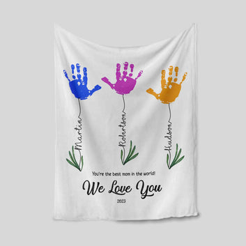 You Are Best Mom In The World Blanket, Mother Blanket, Colorful Hands Flowers Blanket, Mother Gifts Blanket, Custom Name Blanket, Best Gift Blanket For Mother