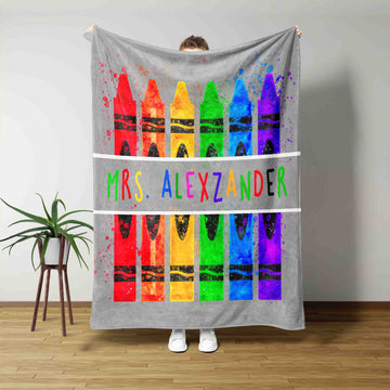 Personalized Crayon Teachers Blanket, Crayon Blanket, Teacher Blanket, Gifts Teachers Blanket, Custom Name Blanket, Best Gift Blanket For Teacher