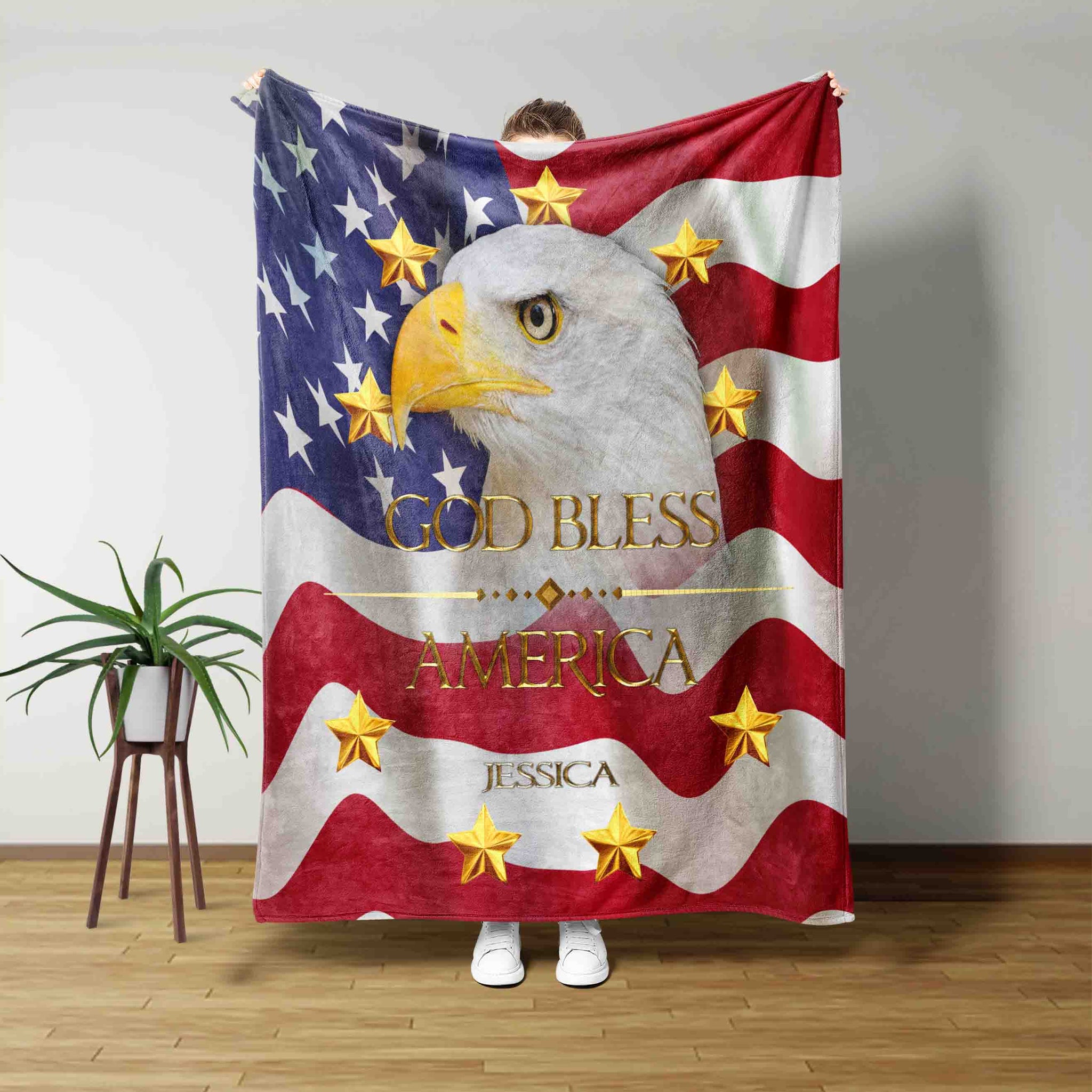 God Bless America Blanket, Eagle Blanket, American Flag Blanket, Custom Name Blanket, God Blanket, Best Gift Blanket