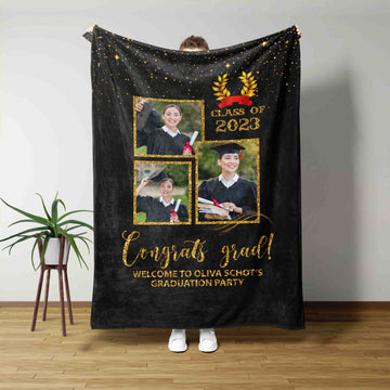 Congrats Grad Blanket, Congratulations For Graduation Blanket, Welcome To Graduation Party Blanket, Custom Name Blanket, Custom Image Blanket, Best Gift Blanket For Graduate