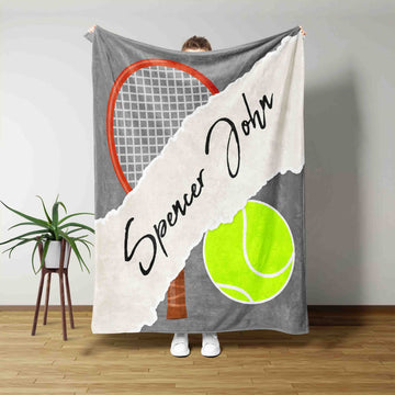 Tennis Blanket, Tennis Player Gift Blanket, Tennis Racket Ball Blanket, Sport Blanket, Tennis Lover Gift, Custom Name Blanket, Gift For Coach, Player Gift For Tennis