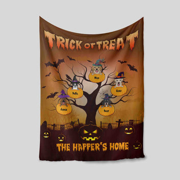 Trick Or Treat Blanket, The Happer's Home Blanket, Halloween Blanket, Halloween Pumpkin Blanket, Custom Dog Blanket, Custom Name Blanket, Dog Lover Blanket, Gift For Pet Lover