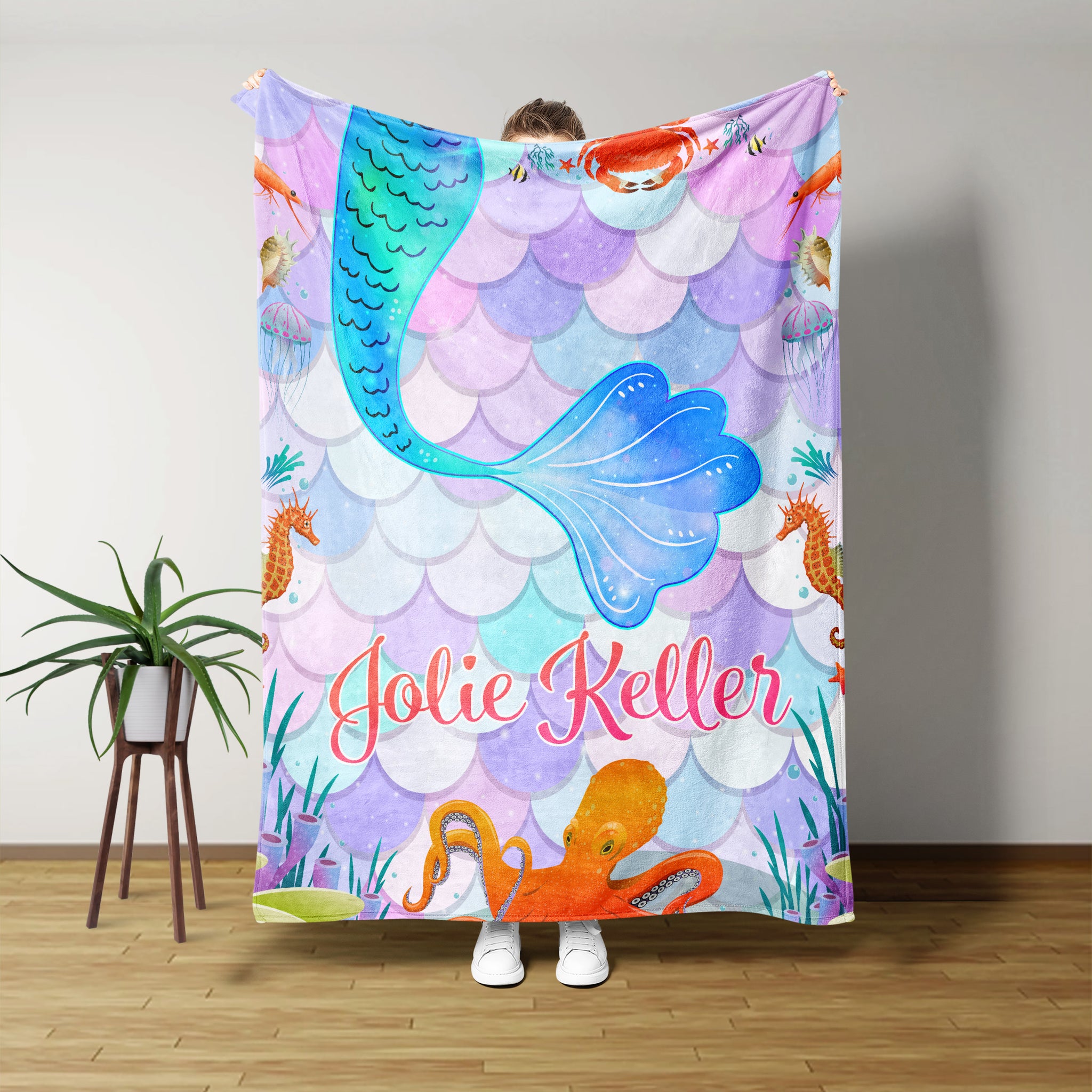 Personalized Name Blanket, Sea Life Blanket, Marine Life Blanket, Baby Blanket, Ocean Theme Baby Blanket, Sea Creature Blanket, Blanket For Girls, Sea Life Lover Gift