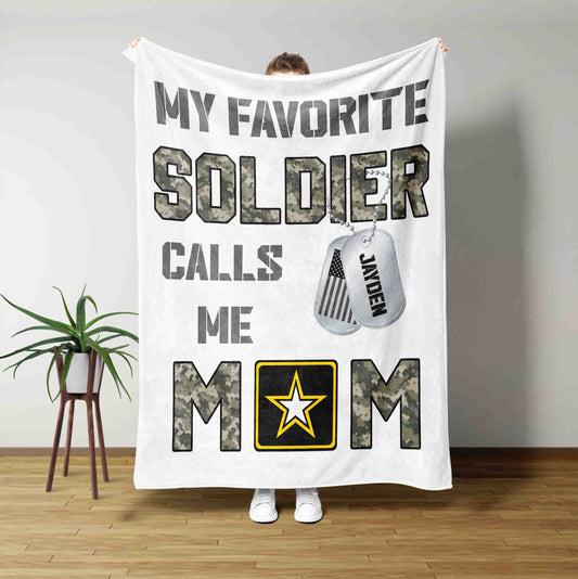 My Favorite Soldier Calls Me Mom Blanket, Military Mom Blanket, Soldier Blanket, Veteran Blanket, Mother's Day Blanket, Custom Name Blanket, Soldier Mom Blanket