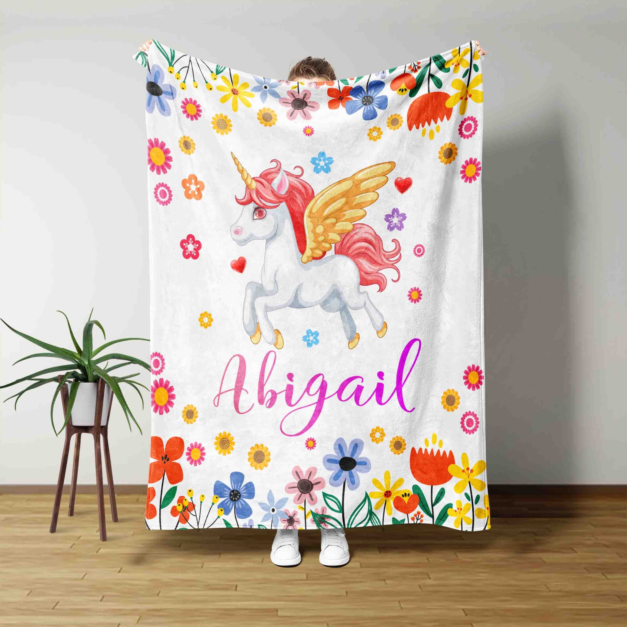 Personalized Baby Blanket, Unicorn Blanket, Baby Blanket, Floral Blanket, Custom Name Blanket, Gift For Baby Girl, Baby Birthday Gift