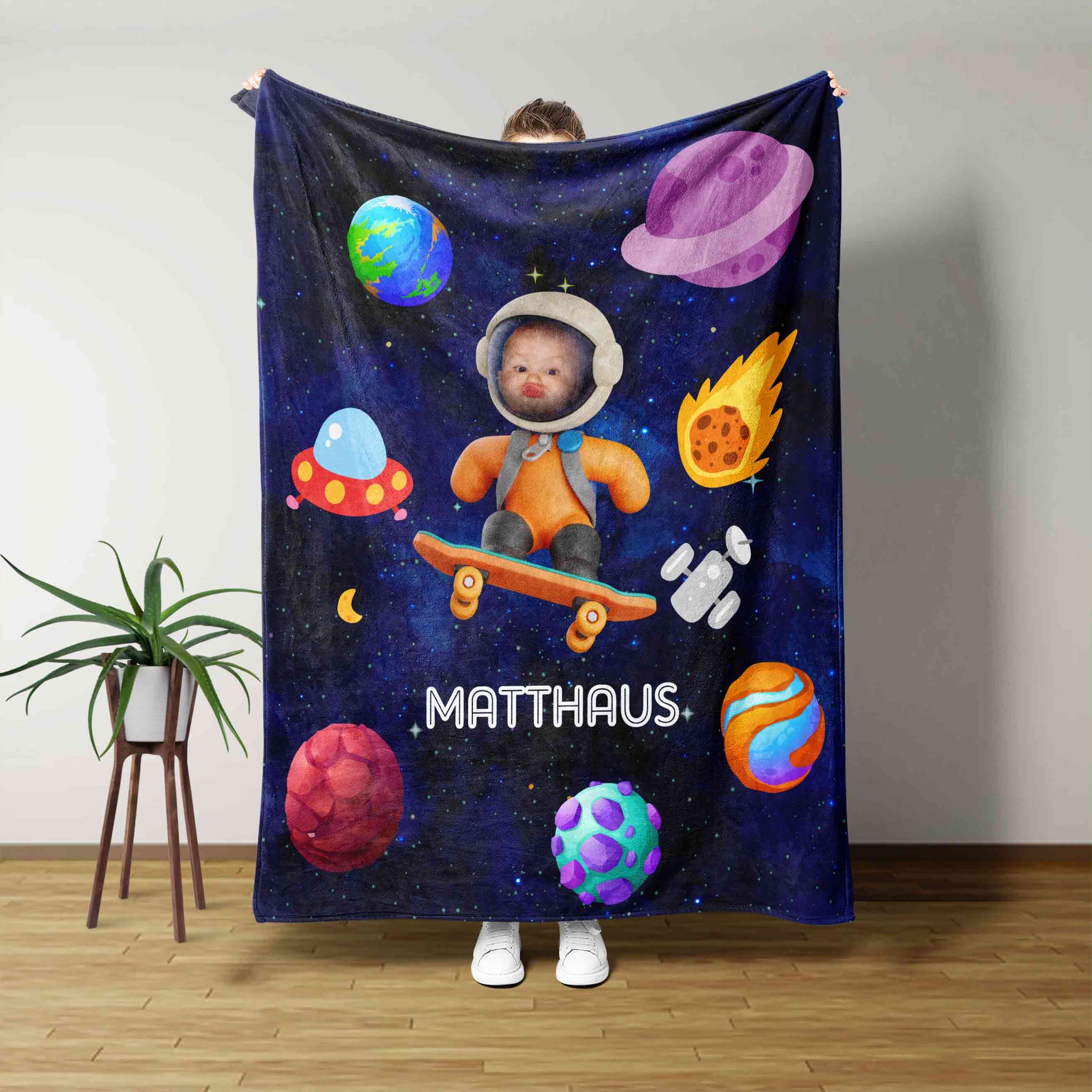 Personalized Baby Blanket, Outer Space Blanket, Baby Blanket, Planet Blanket, Custom Face Blanket, Blanket For Baby, Baby Gift, Gift Idea For Baby