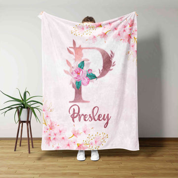 Personalized Name Blanket, Flower Blanket, Blanket With Name, Baby Blanket, Baby Shower Blanket, Baby Name Blanket, Baby Girl Gift