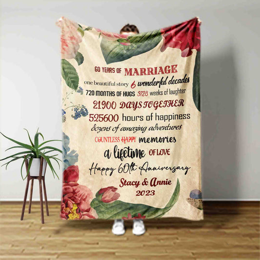 Happy 60th Anniversary Blanket, 60 Years Of Marriage Blanket, Wedding Anniversary Blanket, Custom Name Blanket, Gifts For Parents, Blanket For Couples