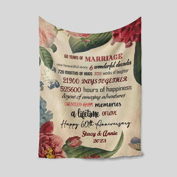 Happy 60th Anniversary Blanket, 60 Years Of Marriage Blanket, Wedding Anniversary Blanket, Custom Name Blanket, Gifts For Parents, Blanket For Couples