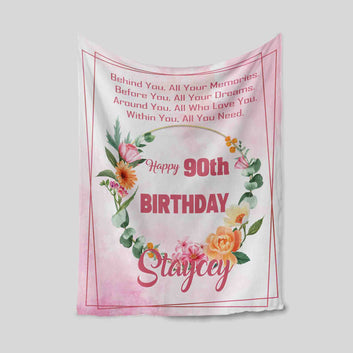Happy 90th Birthday Blanket, Floral Blanket, Birthday Blanket, Custom Name Blanket, Gift For Women, Great Grandmother Gift, Birthday Gift For Woman