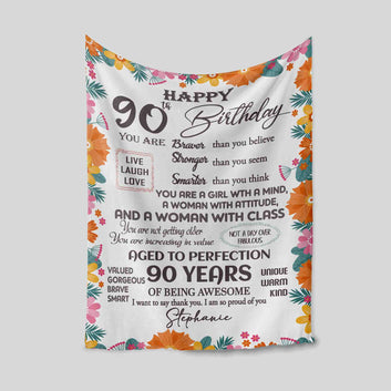 Happy 90th Birthday Blanket, Flower Blanket, Birthday Blanket, Custom Name Blanket, Gift For Women, Great Grandmother Gift, Birthday Gift For Woman
