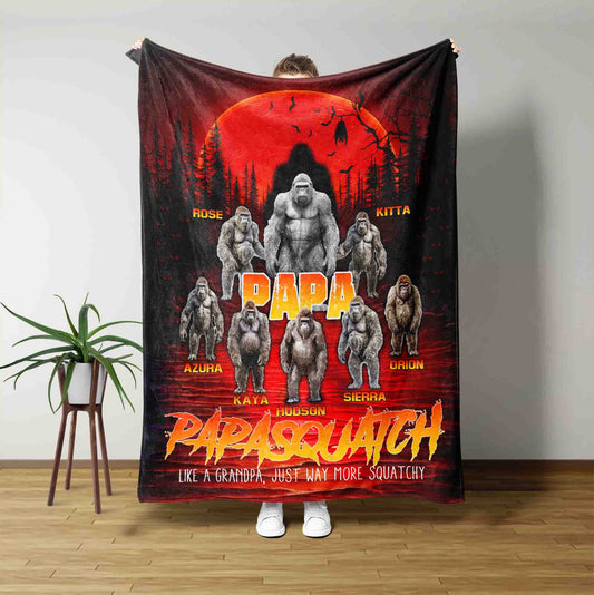 Papasquatch Blanket, Bigfoot Sasquatch Blanket, Bigfoot Blanket, Father Blanket, Family Blanket, Custom Name Blanket, Gift For Dad, Father's Day Gift