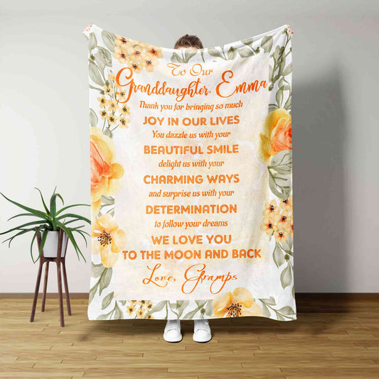 To Our Granddaughter Blanket, Floral Blanket, Family Blanket, Custom Name Blanket, Granddaughter Blanket, Birthday Gift For Granddaughter, Gift For Her
