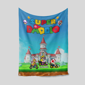 Personalized Super Daddio Blanket, Super Mario Blanket, Funny Super Dad Blanket, Custom Name Blanket, Father's Day Gift, Gift For Father, Gamer Dad Gift
