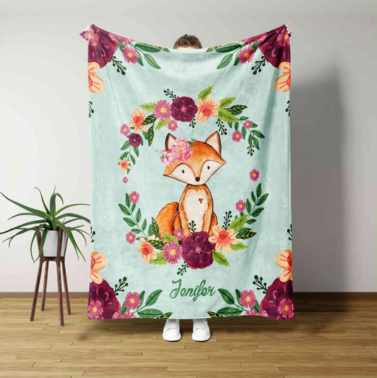 Personalized Baby Blanket, Woodland Nursery Blanket, Floral Blanket, Custom Woodland Baby Blanket, Baby Blanket, Baby Shower Gift