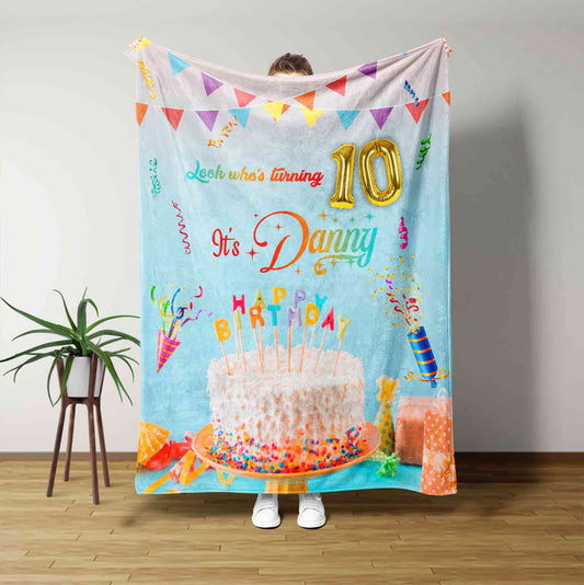Personalized Birthday Baby Blanket, Custom Name And Age, Birthday Gift, Happy Birthday Blanket, Happy 10th Birthday Blanket, Gift For 10 Year Old, Blanket For Birthday