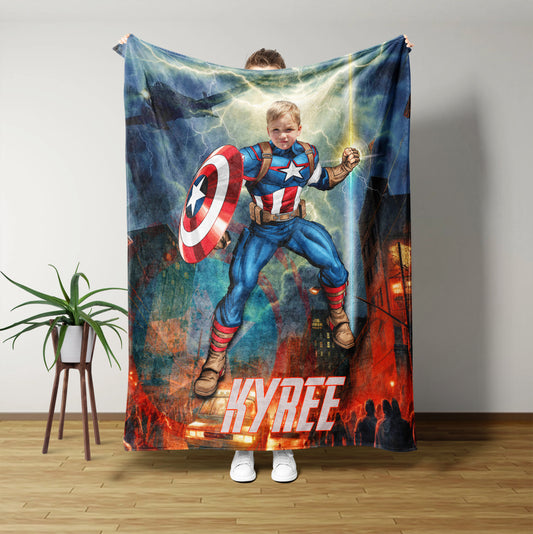 Personalized Kids Blanket, Kids Superhero Blanket, Superhero Blanket, Captain America Blanket, Superhero Blanket For Kids, Custom Baby Shower Gift, Custom Face Blanket