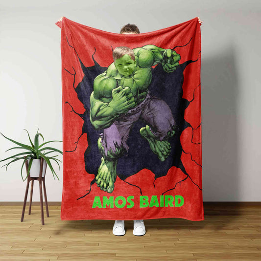 Personalized Kids Blanket, Kids Superhero Blanket, Superhero Blanket, Hulk Blanket, Superhero Blanket For Kids, Custom Baby Shower Gift, Custom Face Blanket