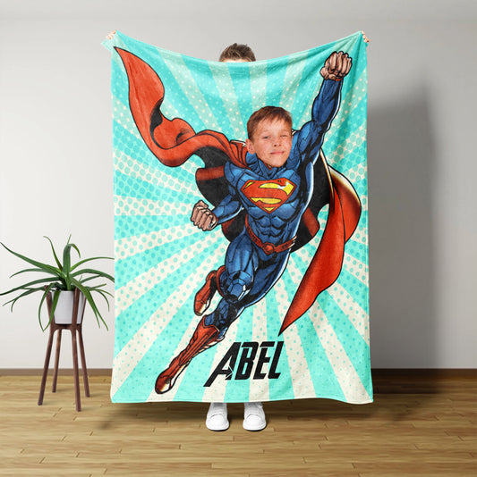 Personalized Kids Blanket, Kids Superhero Blanket, Superhero Blanket, Superhero Blanket For Kids, Custom Baby Shower Gift, Custom Face Blanket