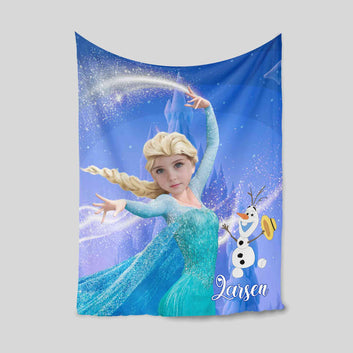 Personalized Kids Blanket, Princess Blanket, Frozen Blanket, Snow Queen Princess Blanket, Custom Blanket For Girls, Kids Face Blanket, Baby Shower Gifts
