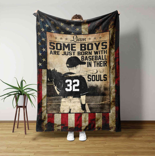 Some Boys Are Just Born With Baseball In Their Souls Blanket, Baseball Blanket, Blanket For Boys, Baseball Player Blanket, Custom Name Blanket, Baseball Player Gift