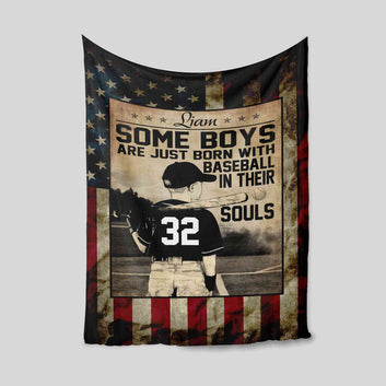 Some Boys Are Just Born With Baseball In Their Souls Blanket, Baseball Blanket, Blanket For Boys, Baseball Player Blanket, Custom Name Blanket, Baseball Player Gift