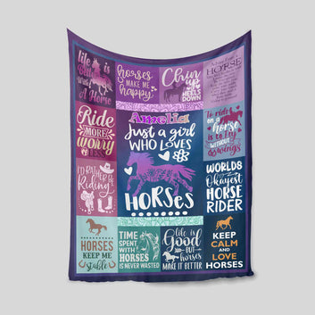 Just A Girl Who Loves Horses Blanket, Horse Blanket, Horse Blankets For Girls, Custom Name Blanket, Horse Lover Gift, Blanket For Horse Lovers