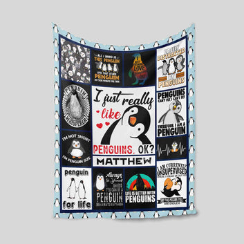 I Just Really Like Penguins Blanket, Penguins Blanket, Penguins Kid Blanket, Custom Name Blanket, Penguin Baby Shower Gift, Penguin Lover Gift