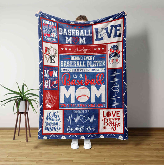 Baseball Mom Behind Every Baseball Player Blanket, Baseball Mom Blanket, Baseball Blanket, Custom Name Blanket, Baseball Gift For Mom, Baseball Mom Gift