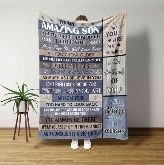 To My Amazing Son Blanket, Son Blanket, Family Blanket, Blanket For Son, Custom Name Blanket, Birthday Gift For Son, Gift From Mom And Dad, Gift For Son