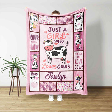 Custom Name Blanket, Just A Girl Who Love Cows Blanket, Blanket For Gifts, Blanket for Girl, Blankets for girls and boys, Cow Blanket