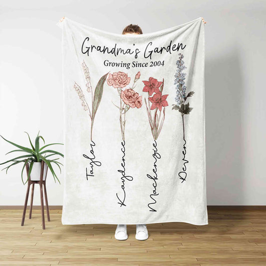Grandma's Flower Garden Blanket, Birth Month Flower Blanket, Mother's Day Gift, Grandmother Gift, Blanket For Mom, Grandma Gifts Ideas