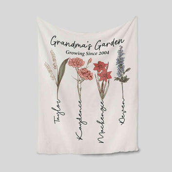 Grandma's Flower Garden Blanket, Birth Month Flower Blanket, Mother's Day Gift, Grandmother Gift, Blanket For Mom, Grandma Gifts Ideas
