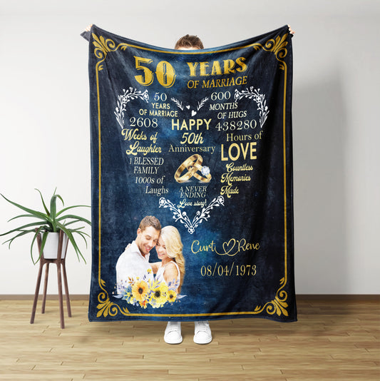 Happy 50th Anniversary Blanket, Personalized Name Blanket, Wedding Anniversary Blanket, Custom Photo Blanket, 50 Years Of Marriage Gift