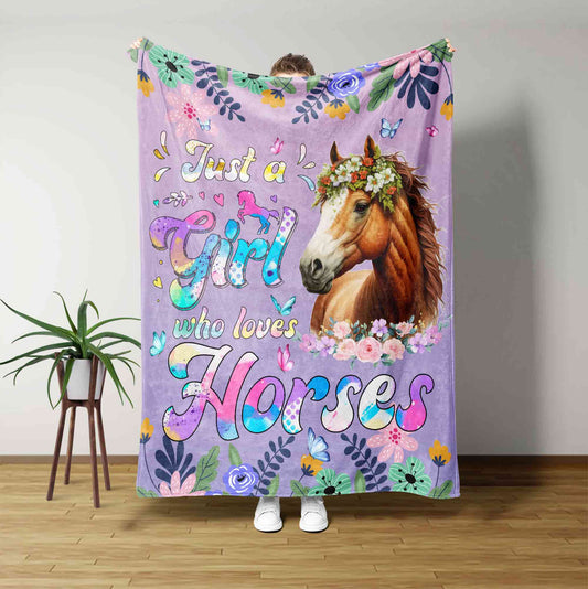 Just A Girl Who Loves Horse Blanket, Horse Blanket, Floral Horse Blanket, Loves Horses Blanket, Horse Lover Gift, Horse Blankets For Girls