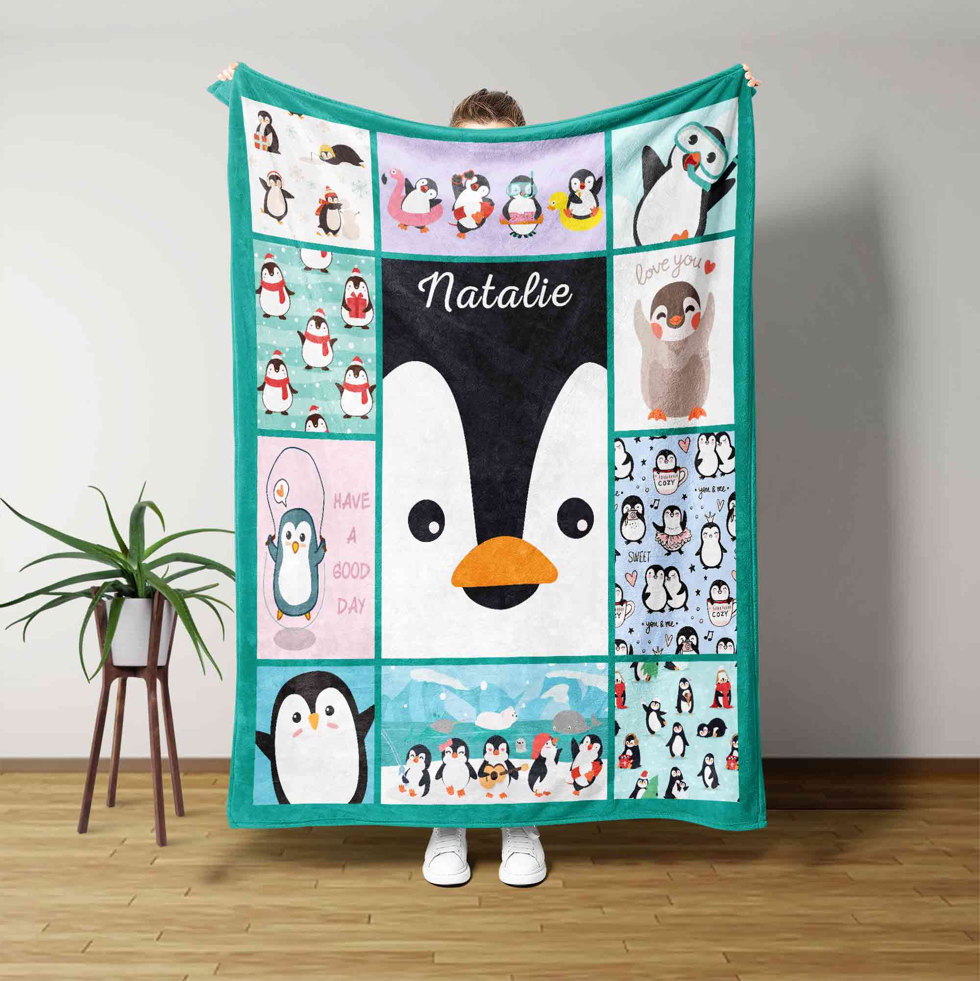 Personalized Penguin Baby Blanket, Baby Blanket, Penguin Baby Shower Gift, Funny Penguin Blanket, Gift For Penguin Lover, Gift For Baby