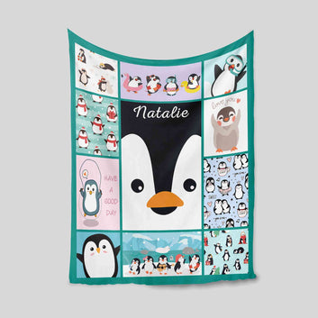 Personalized Penguin Baby Blanket, Baby Blanket, Penguin Baby Shower Gift, Funny Penguin Blanket, Gift For Penguin Lover, Gift For Baby