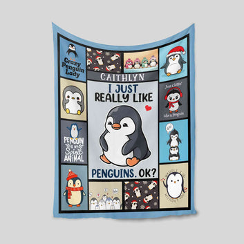 Just A Girl Who Love Penguins Blanket, Personalized Penguin Baby Blanket, Penguin Baby Shower Gift, Funny Penguin Blanket, Gift For Penguin Lover