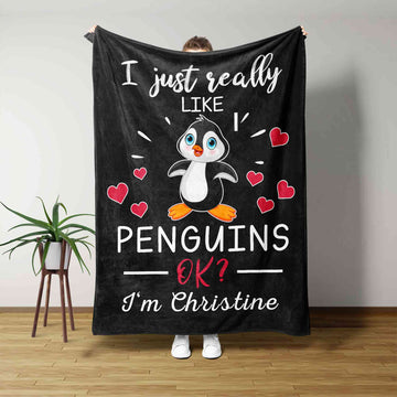 Just A Girl Who Love Penguins Blanket, Personalized Penguin Baby Blanket, Penguin Baby Shower Gift, Funny Penguin Blanket, Gift For Penguin Lover