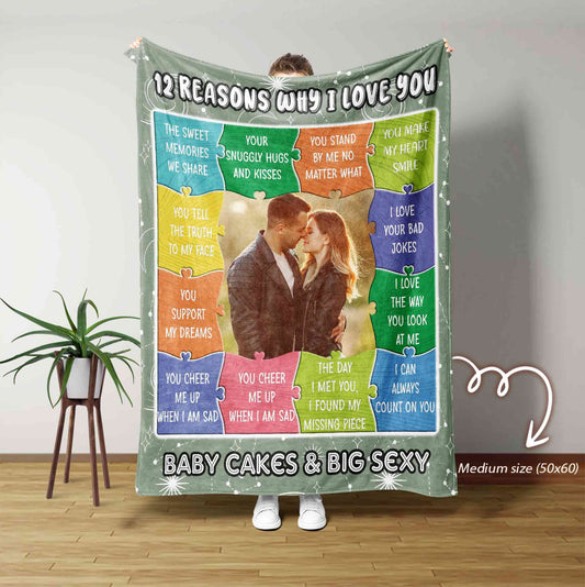 Personalized Text Blanket, 12 Reasons Why I Love You Blanket, Couple Blanket, Custom Photo Blanket, Birthday Gift For Her, Custom Love Reasons, Gift For Couple