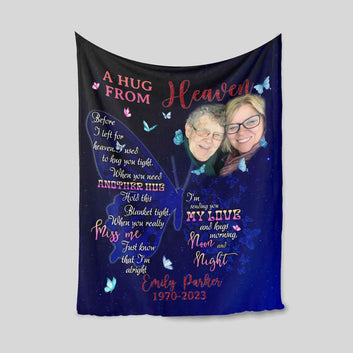Personalized A Hug From Heaven Blanket, Memorial Blanket, Sympathy Gift, In Loving Memory Blanket, Custom Photo Blanket, Bereavement Gift, Remembrance Gift