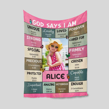 Personalized Religious Blanket With Photo, God Says I am Blanket, Bible Verse Blanket, Religious Gifts, Custom Name Blanket, Meaningful Birthday Gifts