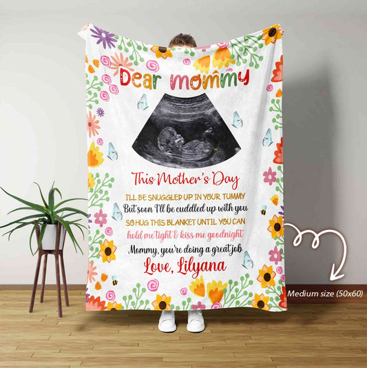 Personalized Pregnant Mom Blanket, Sonogram Blanket, Pregnant Mom Gifts, Custom Ultrasound Blanket, Mothers Day Gift, First Time Mom Gift, Gift for Mom